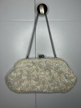 Vintage Hand Beaded Hong Kong White Rhinestone Evening Purse
